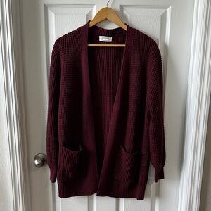 Waffle Knit Maroon Open-Front Cardigan